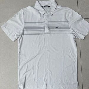Travis Mathew White and Gray Striped Polo Shirt